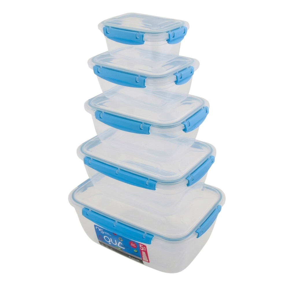 Quality Signature Food Storage Container Set Of 5 Leakproof Airtight Lid Plastic Bpa Free Blue