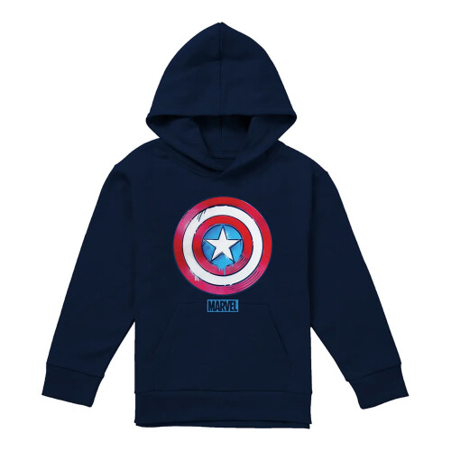 Captain America (7-8 Years, Navy) Captain America Childrens/Kids Shield Pull Over Hoodie