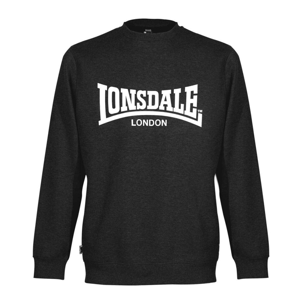 Lonsdale (L, Black) Mens Essential Logo Crew Neck Sweatshirt