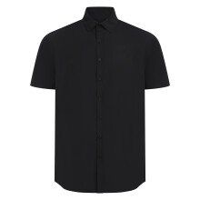 (XXL, Black) Henbury Mens Cotton Feel CoolPlus Short-Sleeved Shirt