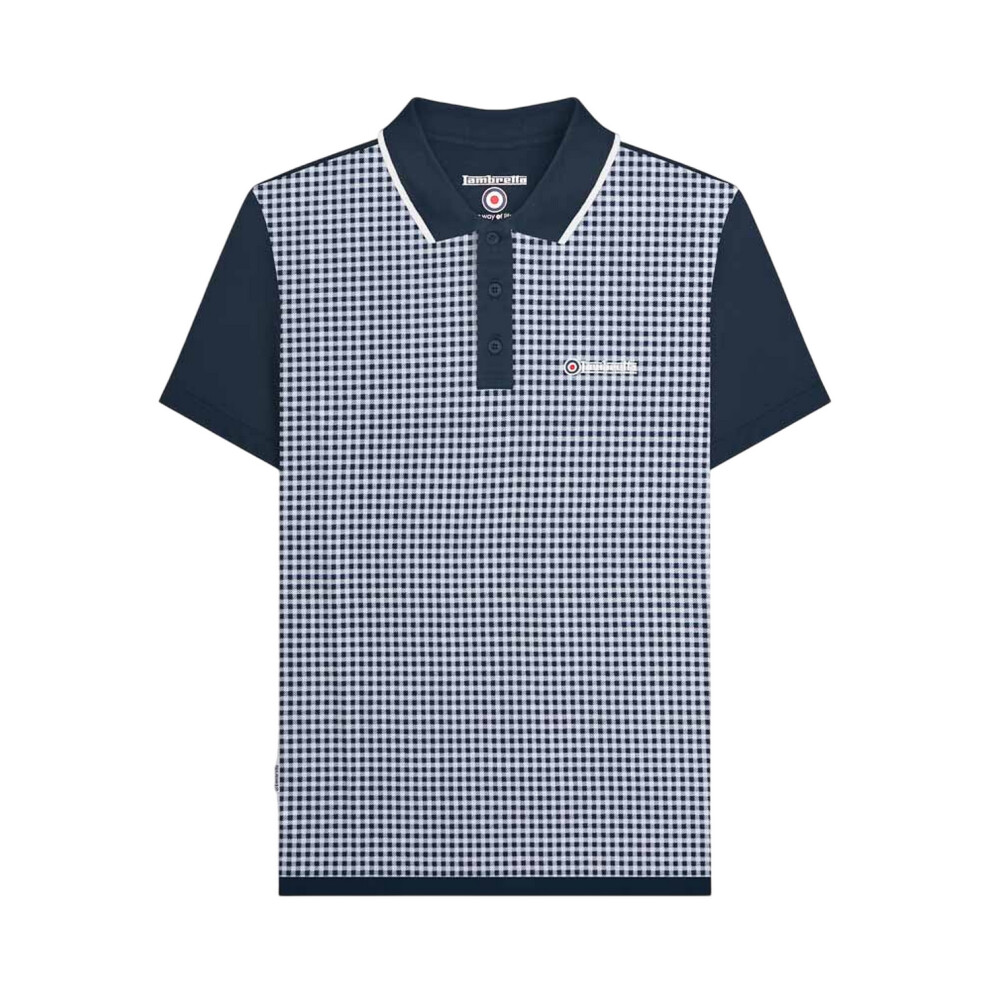 Lambretta (L, Navy) Mens Gingham Polo Shirt