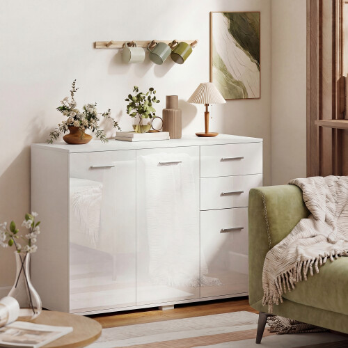 Homcom HOMCOM Modern Sideboard Kitchen Storage Cabinet, High Gloss White
