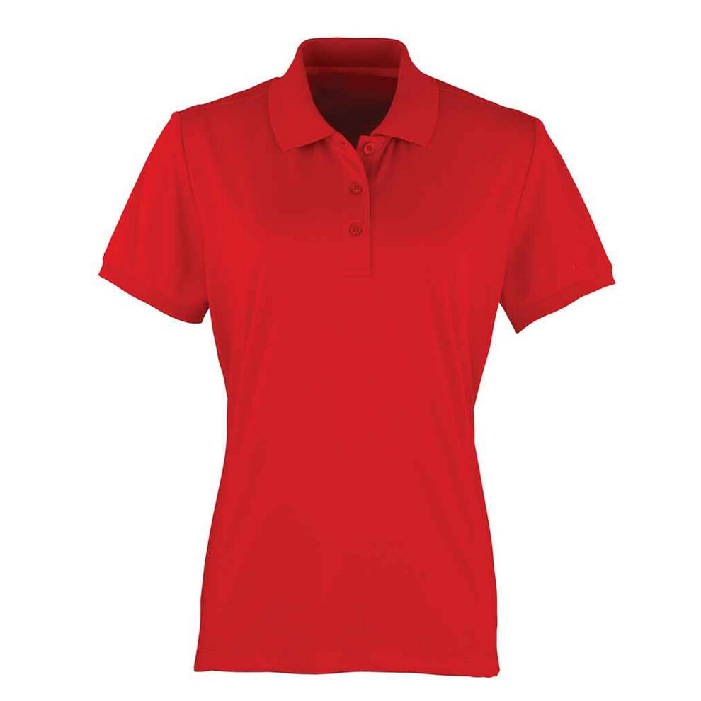 Premier Women's Red Coolchecker Pique Polo Shirt In | Size: 18 - Image 2