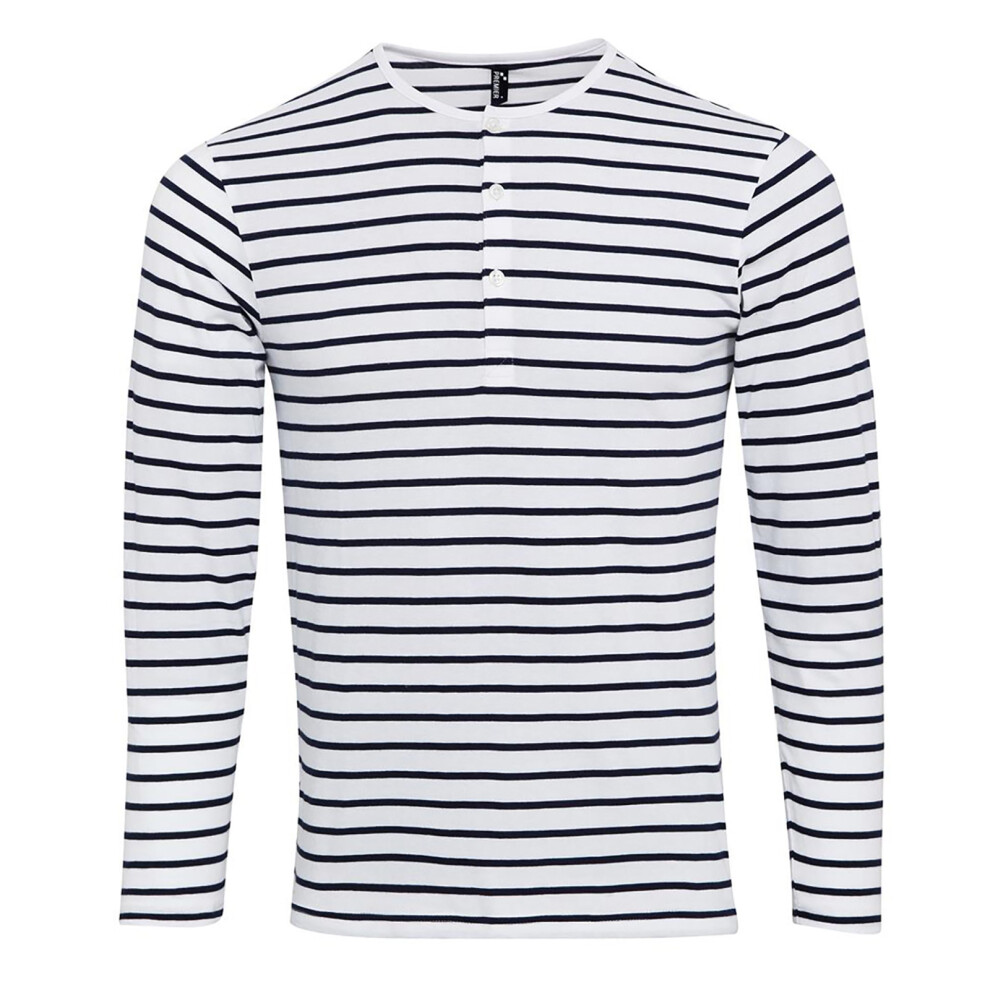 Premier (L, White/Navy) Mens Long John Roll Sleeve Tee