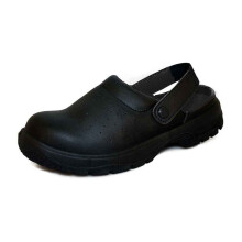 (6.5 UK, Black) Comfort Grip Unisex Adult Press Stud Strap Clogs
