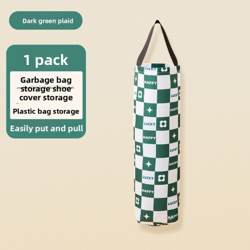 (Dark Green Check) Wallhanging Bag Trash Storage Solution With Polyester Fabric Kitchen Use For