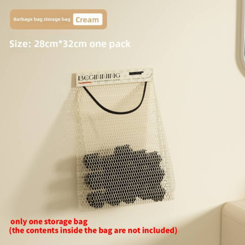 (Beige) Trash Kitchen Bag Holder Wall Mount Storage Bag With Magic Tape Easy For Access