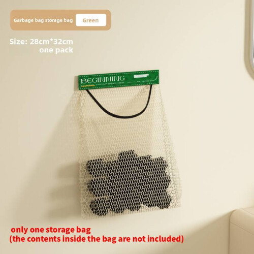 (Green) Trash Kitchen Bag Holder Wall Mount Storage Bag With Magic Tape Easy For Access
