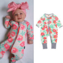 (Rose Flower Zipper Romper,12~18M)Combinaison barboteuse coton manches longues bébé garçon fille tenue