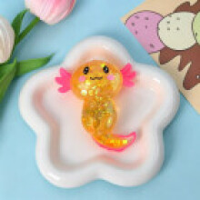 (Orange)Axolotl Squishy Toy Glitter Filled Cute Squeeze Stress Relief Toys For Gift Kids
