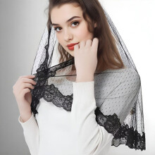 (Black) Bridal With Headwear Tulle And Lace Edge For Wedding And Holiday Anniversary