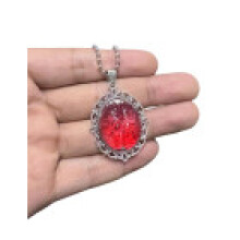 (Red) Heart Gothic Medieval Pendant Necklace With Alloy And Cross Chain Halloween For