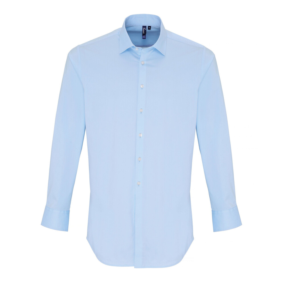 Premier (S, Pale Blue) Mens Stretch Fit Poplin Long Sleeve Shirt