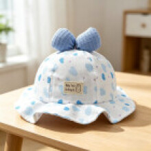 (Blue)Baby Girl Cotton Sun Hat With Large Brim And Heart Pattern For Summer Fashion