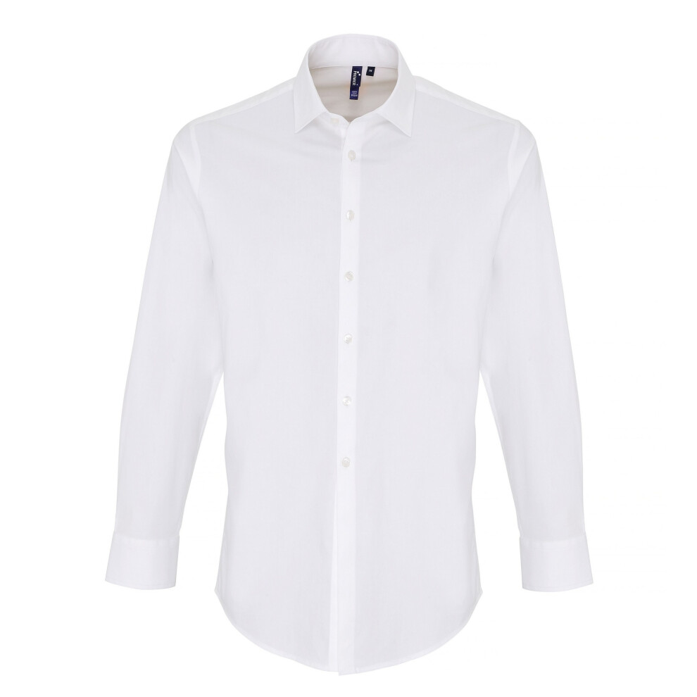 Premier (Xl, White) Mens Stretch Fit Poplin Long Sleeve Shirt