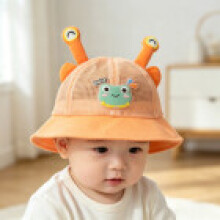 (Orange)Toddler Kids Breathable Cotton Mesh Sun Hat With Wide Brim And Frog Print Summer For