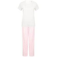 (XL, White/Pink/White Stripe) Towel City Womens/Ladies Pyjama T-Shirt And Bottoms Set