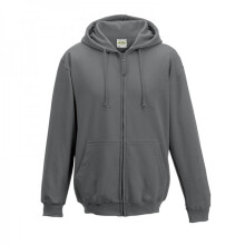 (L, Steel Grey) Awdis Plain Mens Hooded Full Zip Hoodie / Zoodie