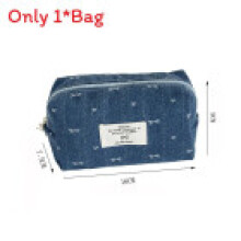 (Dark Blue) Bag Storage Denim With Piping And Bow Detail For Everyday Gift Use Travel