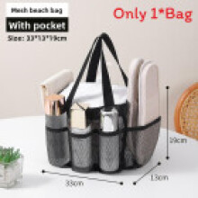 (Black 33x19x13cm) Dry Wet Mesh Separation Travel Storage Bag With Side Pockets Large Capacity For Beach Vacation