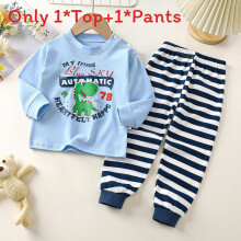 (Light Blue, 110cm) Unisex Cotton Baby Pajama Suit With Long Sleeve And Pants Indoor For Comfort