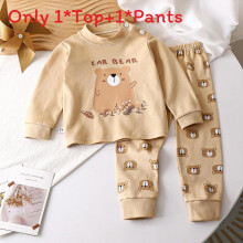 (Bear, 100cm) Cotton Sleepwear Childrens Twopiece With Cartoon And Floral Prints Comfort For Toddler