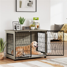 Dog Crate Furniture End Table w/ Plush Washable Cushion, Lockable Door, for Large Dogs