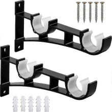 Curtain Rod Bracket, Double Drapery Rod Brackets, Black Heavy Duty Aluminum Alloy Curtain Rod Brackets Qhzl A-G hwy