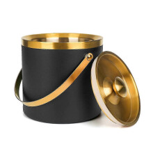 3L Double Wall Insulated Stainless Steel Ice Bucket with Scoop compatible with Cocktail Bar - Black Metal Ice Bucket
