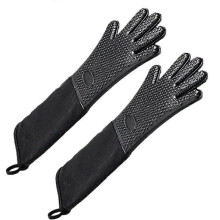 Extra Long Professional Silicone Oven Mitts - Heat Resistant Cooking Gloves with Cotton Lining compatible with Kitchen & BBQ