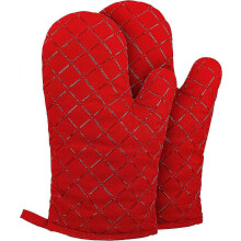 Heat Resistant Oven Gloves - Non Slip Silicone Kitchen Mitts compatible with Grilling, Cooking, Baking & BBQ - 1 Pair, Red