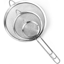 3-Piece Stainless Steel Fine Mesh Sieve Set - Kitchen Colander compatible with Flour, Noodles, Rice, Vegetables & Egg Whites with Handle
