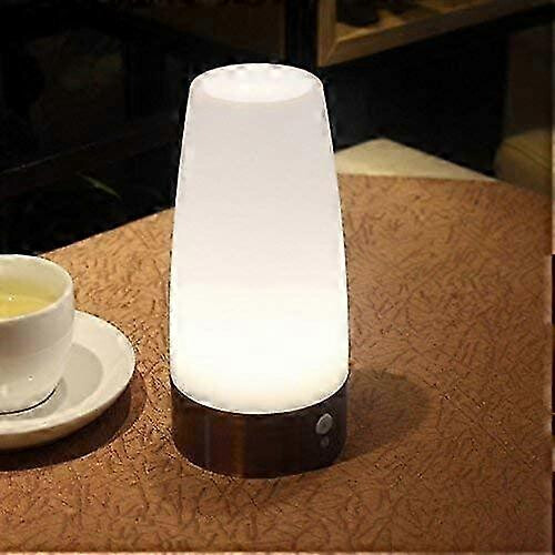Retro LED Night Light with Wireless PIR Motion Sensor, Round Table Lamp compatible with Bedside, White Light, Battery Powered 2