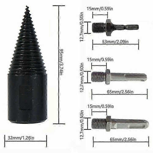 32mm Log Splitter, 4PCS Wood Splitting Drill Bits with Hexagonal Post compatible with Easy Wood Splitting 2