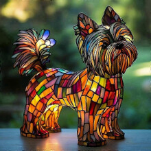 Hand-Painted Yorkshire Terrier Night Light, Art Resin Dog Lamp Collection
