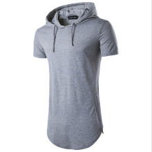 (Gray, XL) Tshirt Mens Summer Hip Hop Long Tee With Side Zipper Hoodies Pullover Shirts