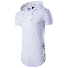(White, L) Tshirt Mens Summer Hip Hop Long Tee With Side Zipper Hoodies Pullover Shirts