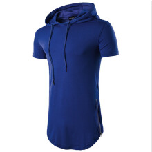 (Blue, S) Tshirt Mens Summer Hip Hop Long Tee With Side Zipper Hoodies Pullover Shirts