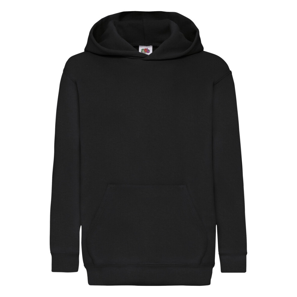 Fruit Of The Loom (12-13, Black) Childrens Unisex Hooded Sweatshirt / Hoodie