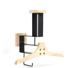 Wooden Wall Shelf With Hooks Suitable For Garage Storage And Helmet Display