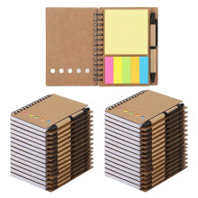 10 UNID. Caderno Espiral de Bolso 10x13cm com Elástico, Notas Adesivas, Marcadores e 10 Canetas para Escolas e Escritórios