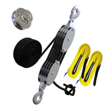 Rope Hoist Pulley System W/2 Tow Straps, Block and Tackle 4400LBS 8:1 Power, 65FT Polypropylene Fibers Rope