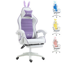 Gaming Chair, Ergonomic Reclining Computer Chair with Headrest, Lumbar Support and Ears for Girls & Adults, Purple