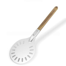 Perforated Aluminum Pizza Turning Peel, 8-Inch Round Turner with Wooden Handle for Home Ovens