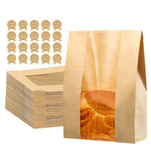 Sourdough Bread Bag for Bread with Cute Sticker-100 Pcs Large Paper Bags for Breads Gifting with Window