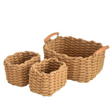 3-Pack Nesting Woven Cotton Rope Storage Baskets, Khaki, Decorative Organizer Bins with Handles
