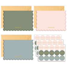 30 Tarjetas de Agradecimiento con Sobres, con Borde Ondulado de Foil Dorado, para Bodas, Despedidas de Soltera y Baby Showers, Set de Gratitud para