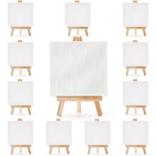 Paquete de 12 Lienzos con Set de Caballetes, Lienzos Pequeños de 4x4" para Pintar, Preestirados, Imprimados, para Pintura Acrílica y Al Óleo