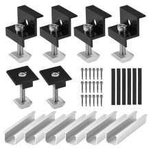 Solarpanel Halterungsset Aluminium Montageschiene 30mm/35mm Endklemmen Halterungen für Flachdach PV Montageschiene Schwarz