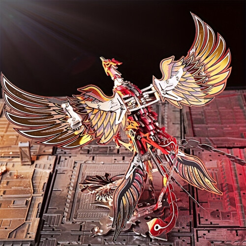 (Red) Bathing Fire Phoenix, 3D Metal Mechanical Assembly Model Three-dimensional Puzzle DIY Creative Ornaments